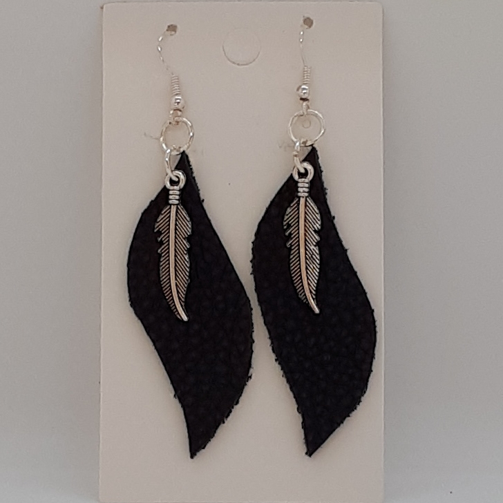 Earring-Leather-Feather-S-Black-R40