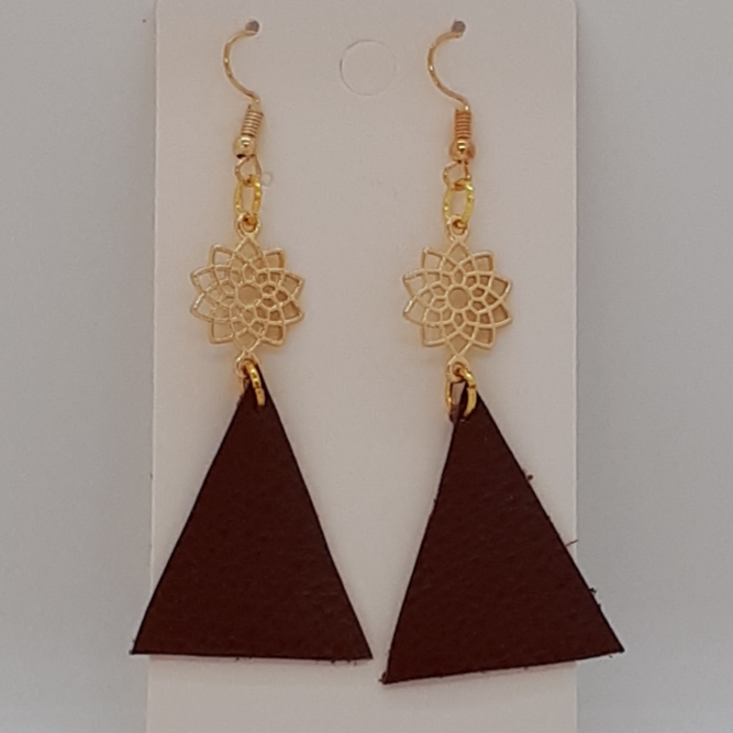 Earring-Leather-Triangle-Brown-R40
